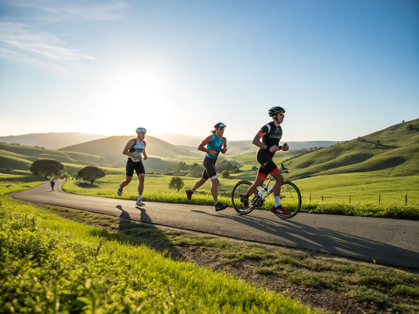 A group of cyclists participating in a training session on a sunny day, focusing on improving their riding techniques and endurance.