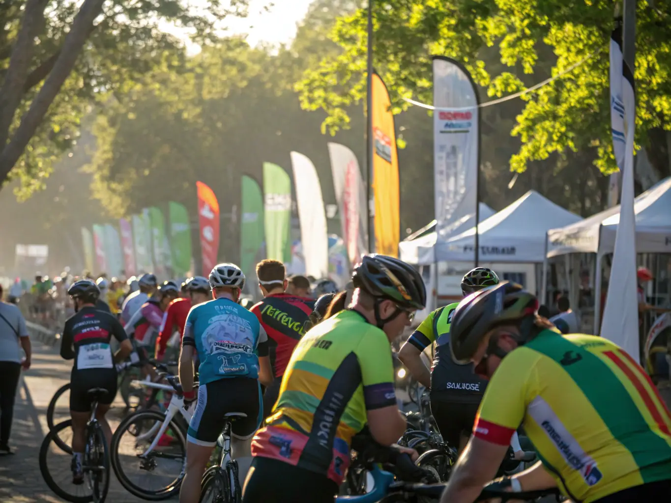 A vibrant image of cyclists participating in a community cycling event, showcasing the spirit of camaraderie and local engagement.